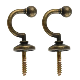 Antique Brass Tie Backs Ball End Curtain Drape Tassel Screw in Hooks U Shaped Curtain Tie Hooks Antique Brass Curtain Tie Back Fixings for Curtains Clothes Coat Hanger Hook Pack of 2.