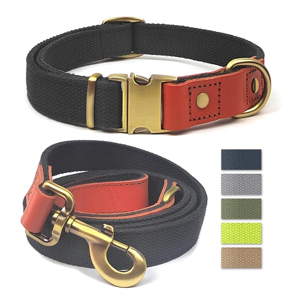 QRDA Dog Collar and Leash Set Blue Black Adjustable Durable