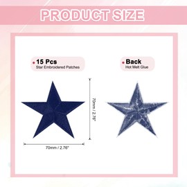 sourcing map 15Pcs Iron on Star Patches, Sew on Star Embroidered Patches, Decorative Repair Patch Applique for DIY Crafts Backpacks Bags Hats Clothes, 70mm Dark Blue