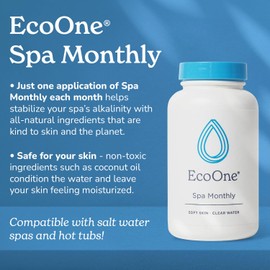 EcoOne Spa Monthly | Gentle All-Natural Spa Treatment | Conditioning Hot Tub, Pool, & Spa Cleaner | Above, In-Ground, or Inflatable Hot Tub Cleaner Stabilizes pH & Alkalinity, 8 Oz, (6-Pack)