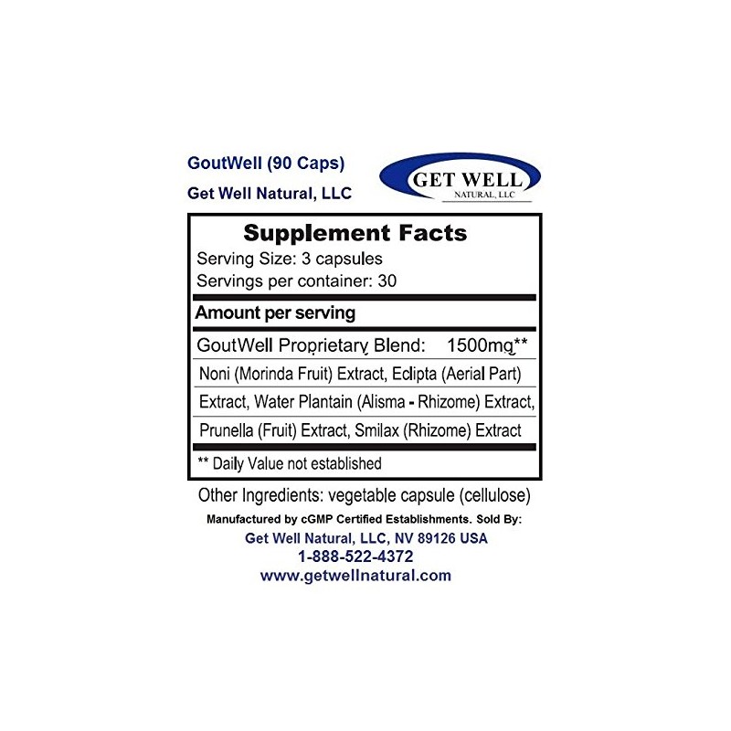 Goutwell (90 Capsules) Full Spectrum Concentrated Herbal Blend Natural Herbs