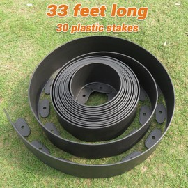 Landscape Edging Tall Wall,Garden Edging Border,Lawn Edging and Landscape Border No Dig Flower Bed Border Plastic Garden Edging Border Rubber Landscape Edging (Plastic Stakes, Black-33feet-Tall Wall)