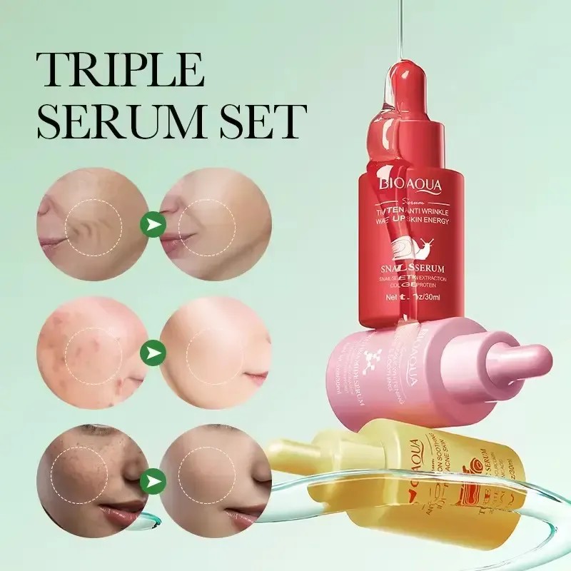 Suero Facial Niacinamida, Turmeric, Baba Caracol Set 3 Pzs