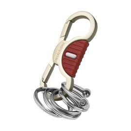 hejojoyzao Keychain Quick Release Spring Car Key Holder with 4 Key Rings and Anti Lost D Ring,Key Clip for Men and Women (Pearl Nickel with Red)