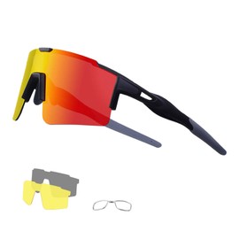 DUDUKING Sports Glasses Cycling Glasses Sunglasses for Men and Women with 3 Interchangeable Lenses TR90 UV400 Protection Wind Protection Cycling Glasses for Outdoor Activities Driving Fishing Running Hiking