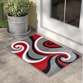 Glory Rugs Area Rug 2x3 Red Door Mat Modern Swirls Carpet Bedroom Living Room Contemporary Dining Accent Sevilla Collection 4817