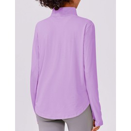 PINSPARK Women Long Sleeve Shirts Sun Protection Half Zip Hiking Clothes Lightweight Athletic Tops Moisture Wicking Running Shirts with Thumb Hole,Purple XXL