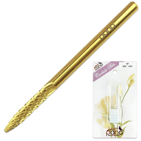 Premium PANA 3/32" Cuticle Clean Nail Carbide Bit for Professional, Nail Salon, Nail Trimmer, Under Nail Cleaner, Electric Drill Machine, Manicure Tools (Gold-UNC, Extra Fine)
