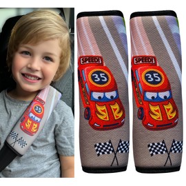 HECKBO 2 x Children's Car Seat Belt Pads, Racing Car Motif, Girls' Seat Belt Pad for Children and Babies, Ideal for Any Strap, Car Seat Raisers, Children's Bicycle Trailer, Bicycle
