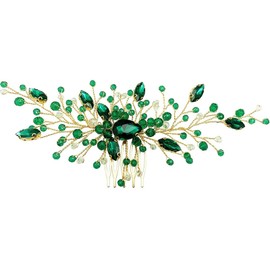 Ling & Bai Wedding Hair Comb, Bridal Emerald Green Crystal Side Headpieces Gold Rhinestone Hair Accessories for Women Bridesmaid Girls (Green)