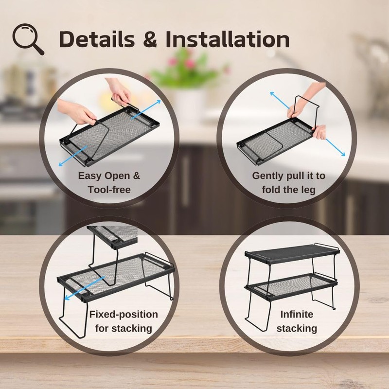 IBERG Cabinet Shelf - Set of 2 Mesh Shelf Organizers
