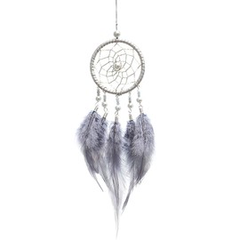 Feather Dream Catcher Rearview Pendant, Small Charm for Car Interior, Wall and Bedroom Hanging Decorations (Gray)