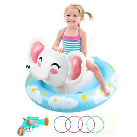 Inflatable Swimming Rings, Cute Elephant Pool Floats for Kids with Seat and Handle, Swim Ring Tubes Pool Tubes Floats with 5 Colorful Rings & Kids Water Toy for Beach & Pool Party Supplies