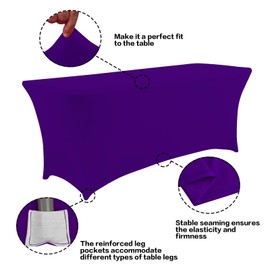 IVAPUPU 2 Pack 6FT Table Cloth for Rectangular Fitted Events Stretch Purple Table Covers Washable Table Cover Spandex Tablecloth Table Protector for Party, Wedding, Cocktail, Banquet, Festival