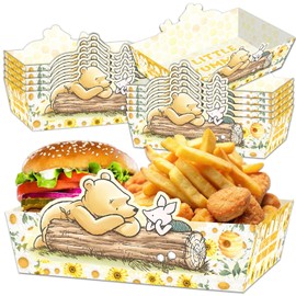 24Pcs Winnie Boats Baby Shower Snack Tray, Winnie Snack Tray Food Boat, The Pooh Large Disposable Paper Serving Trays, Food Plates for Nachos, Hot Dogs, Popcorn, Baby Shower Decorations