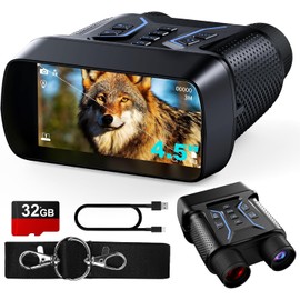 Night Vision Goggles, 4K UHD Video & 36MP Image Infrared Night Vision Binoculars with 4.5″ Screen, 4500mAh Rechargeable Battery, 32GB TF Card, 8X Digital Zoom for Camping (Black)