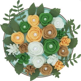 BAZIMA ALICE Felt Pearl Rose and Succulents, Letter Board Accessories, DIY Wreaths, Vertical Garden, Baby Shower, Create Headbands,20 Felt Flowers and 17 Felt Leaves (Green Yellow White)
