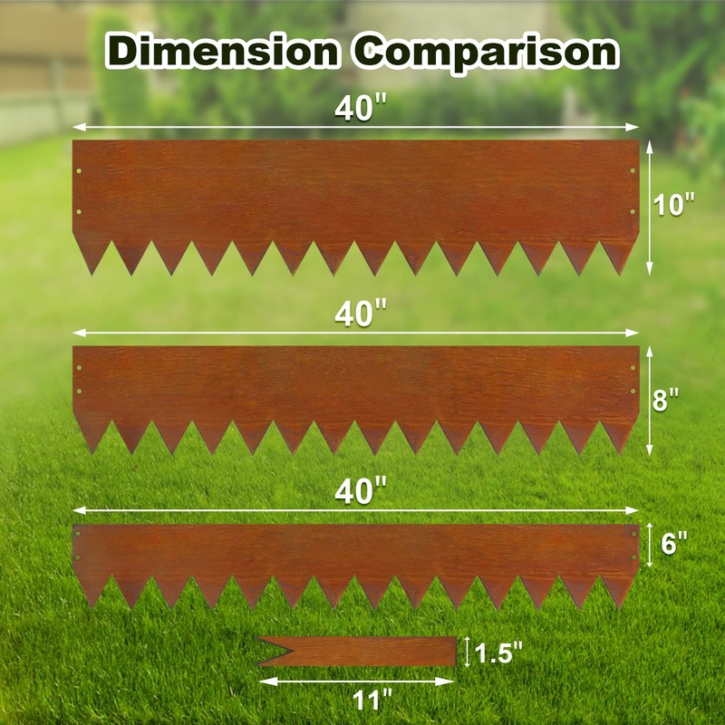 Meyoppm Corten Steel Landscape Edging 40 Inch Strips, 6-Inch Depth