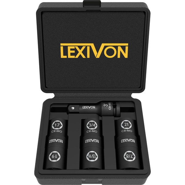 LEXIVON 1/2-Inch Impact Socket Set, 6 Total Lug Nut Sizes | Innovative Flip Socket Design, Covers Most Commonly Used Inch & Metric Wheel Nuts | Cr-Mo Steel, Full Impact Grade (LX-111)