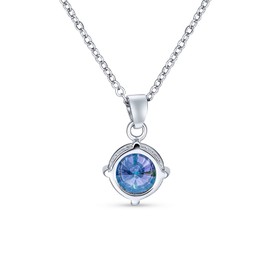 2CTW Cubic Zirconia AAA CZ Round Black Mystic Rainbow Solitaire Pendant Necklace For Women Teen .925 Sterling Silver