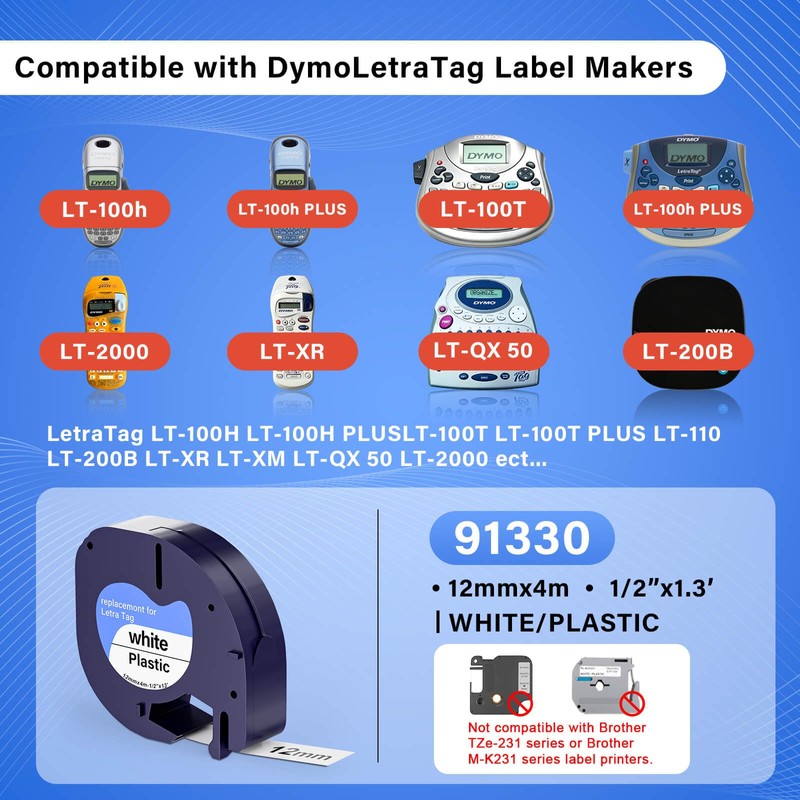 91330 Label Maker Refills Compatible with Dymo LetraTag White Paper