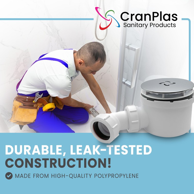 CranPlas Chrome Shower Trap | 90MM High-Flow Shower Waste Trap