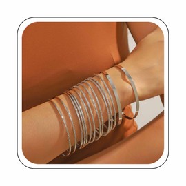 Yienate 14Pcs Boho Indian Bangle Bracelets Set Funky Indian Bollywood Multiple Bangles Punk Wide Chunky Layered Stacking Textured Bracelets Ethnic Wedding Outfit Bracelets Jewelry for Women