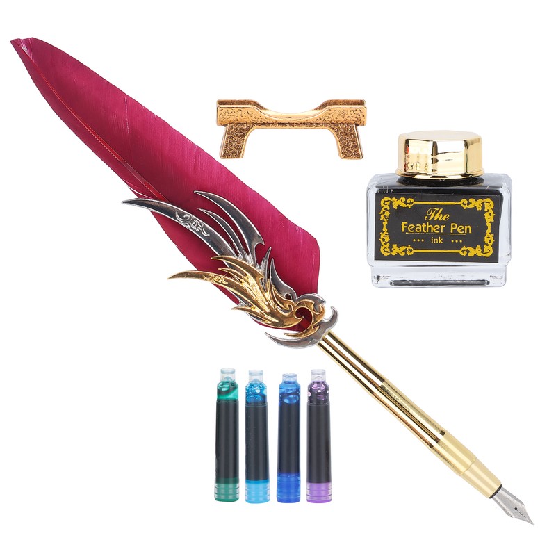 Feather Pen Calligraphy Writing Vintage Set Metal Retro Dip Quill