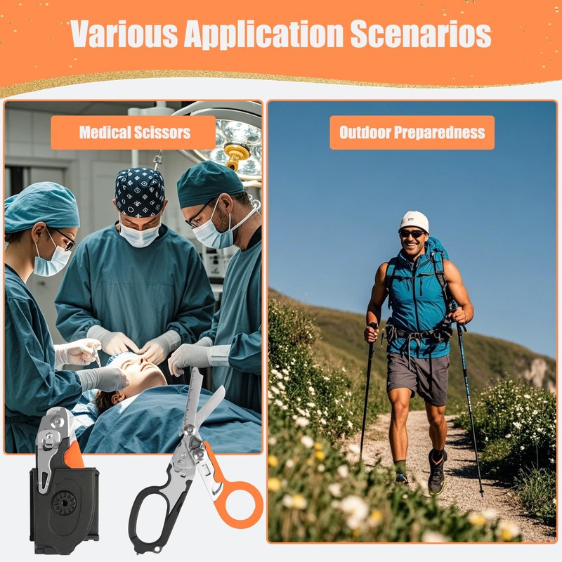 6 in 1 Multi-Function Foldable Trauma Shears with Compatible Holster,