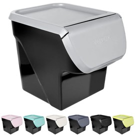 Vilde Storage Container, Storage Box, Food Storage Container for Vegetables, Fruits, Onions, Potatoes, Garlic, with Flap, Food-Safe, 13 L, Made in the EU (Black/Grey)