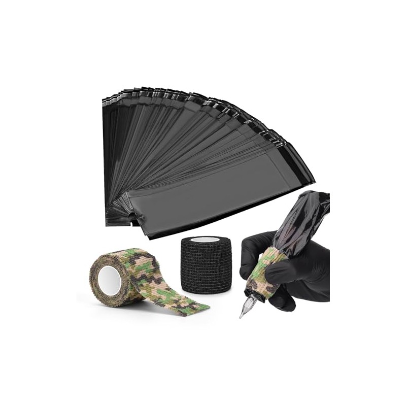 ATOMUS 200pcs Sealable Wireless Tattoo Pen Covers Black with 2pcs