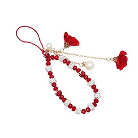 Fuqimanman2020 Red Cell Phone Straps Crystal Flower Lanyard Charms- Decoration Pendant Accessories for Women，Cute Wrist Chain String Hanging Cord for Camera Handbag/Car Key