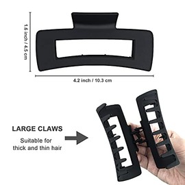 Pinzas de pelo negras grandes para mujeres y niñas, pinzas de pelo rectangulares mate para cabello grueso, pinzas de mandíbula antideslizantes para ca