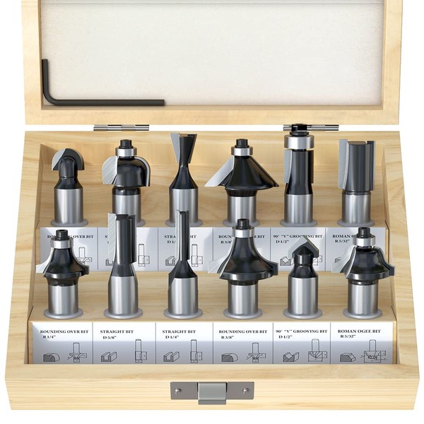 FivePears Tungsten Carbide Router Bits - 12 Piece Router Bit