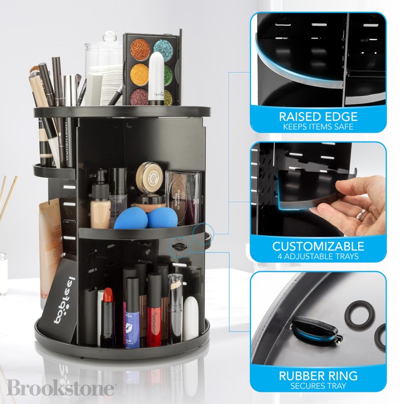 Brookstone 360° Spin Cosmetic Display Case for Vanity, Store Brushes,