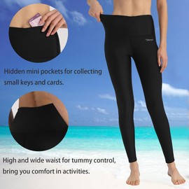 Ubestyle UPF 50+ High Waist Women's Swim Pants Swim Leggings Swimming Tights Rash Guard Pants Sun Protective, Black, X-Large