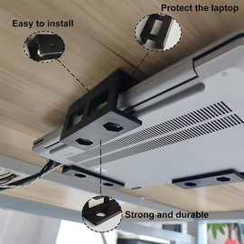 Mifrsnu 3 Pcs Metal Under Desk Laptop Holder Mount with Screw,Under Desk Laptop Mount Bracket, Under Table Laptop,Black