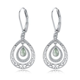 Moss Agate Earrings 925 Sterling Silver Filigree Leverback Dangle Drop Bohemian Moss Agate Jewellery Gifts for Women Girls