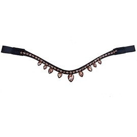 Wonder Wish Leather Horse Browband | Stunning Crystals & Leather Browband (Brown Leather Strap, Rose Gold Crystals, Full)