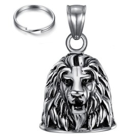 CUSTOMprivé Lion Head Motorcycle Bell Good Luck Biker Triker Gremlin Guardian Bell with Velvet Gift Box, 2.3 cm x 2.3 cm x 3.1 cm, Stainless Steel