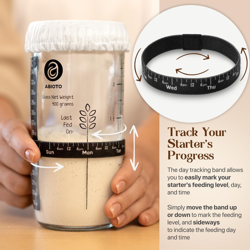 ABIOTO Sourdough Jar Kit, Includes 24 oz Sourdough Starter Jar