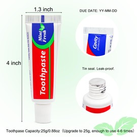 150 pcs Travel Size Toothpaste Bulk, 0.88oz/25 Grams Small Toothpaste Travel Size Bulk 4x1.4 inches Mint Mini Disposable Toothpaste for Hotel,Guests,Homeless,Charity