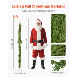 VEVOR Christmas Garland, 6-FT Realistic Norfolk Pine Garland, Evergreen Real Touch Artificial Faux Greenery Garlands, for Holiday Indoor Outdoor Xmas Decoration on Table, Mantel, and Fireplace