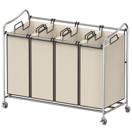 Simple Houseware 4-Bag Heavy Duty Rolling Laundry Sorter Cart, Chrome