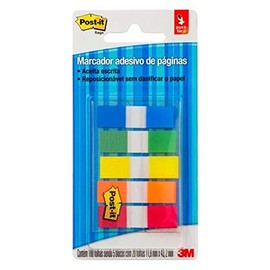 Post-It, 3M, Banderitas Adhesivas Reposicionables, Colores Primarios, Para Marcar y Organizar Documentos, 100 Piezas (5 Blocks con 20 banderitas)