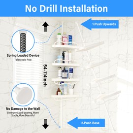 White Corner Shower Racks for Inside Shower - Heavy Duty Rustproof Stainless Steel Stand Shower Organizer with 4 Adjustable Shelves,No-Drill Free Standing for Bathroom, Bathtub,54" to 114" Tall