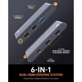 NOVOO USB C Hub Docking Station with Dual HDMI 4K@60Hz, 100W PD Charging, 3X USB-A Ports for MacBook Pro M2, Dell, HP, Lenovo, Surface, and More Type-C Devices