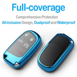 Tukellen Dodge Key Fob Cover Premium Soft Full Protection Key Case Shell Compatible with Grand Cherokee Wrangler Compass Cherokee Renegade Patriot Grand Comander(Blue)