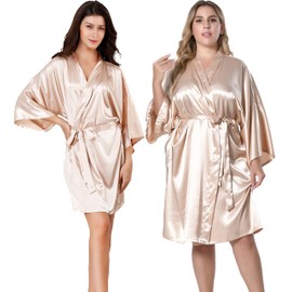 EPLAZA Women Silky Satin Robe Wedding Bridal Party Bride Bridesmaid Robes Kimono Loungewear Dressing Gowns (Champagne, Tag SM)
