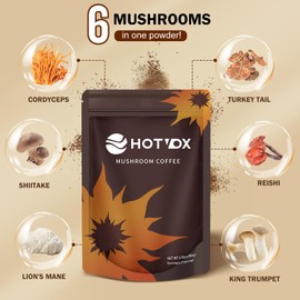 Hotvox Mushroom Coffee (30 Servings, Pack of 1) - Organic Instant Coffee Powder with Mushroom, Reishi - 6.56 oz(6.56 oz)